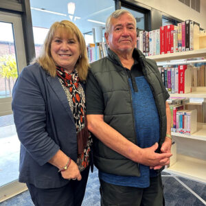 May 2023 – With Gregorio at the Libraries Tasmania event to celebrate 10 years of community library services in the current Scottsdale building.